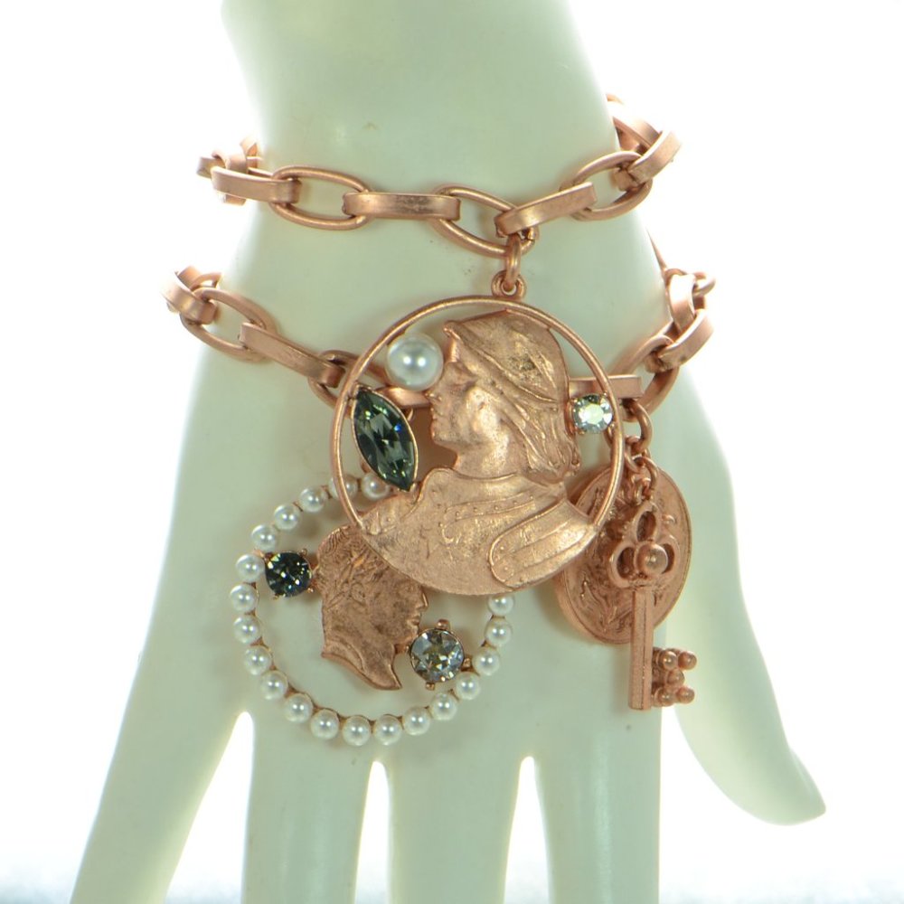 Oscar De La Renta Copper Finish Vintage Style Coin Toggle Bracelet - Picture 2 of 9